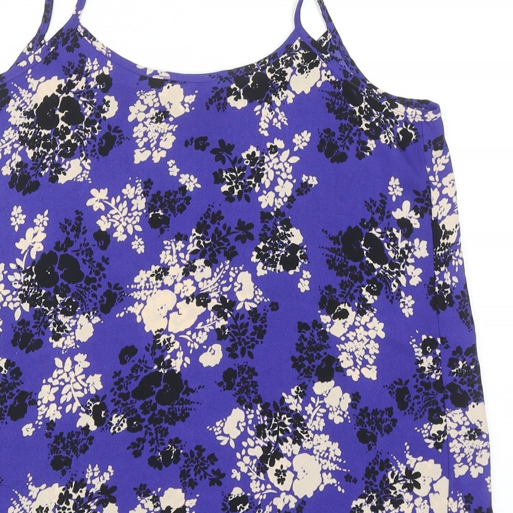 Papaya Womens Blue Floral Polyester Basic Tank Size 12 Round Neck