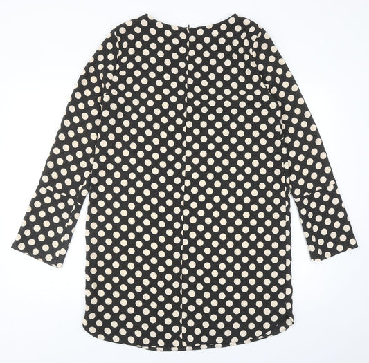H&M Womens Black Polka Dot Polyester A-Line Size 10 Round Neck Zip