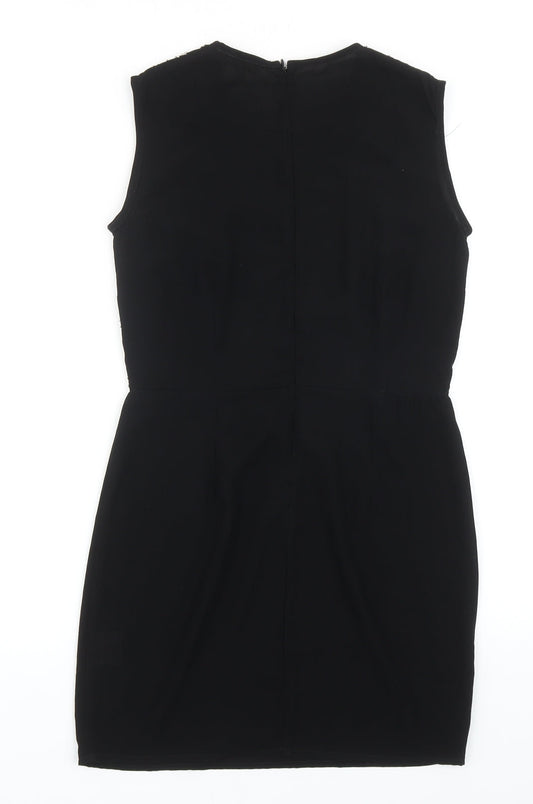 TFNC Womens Black Geometric Polyester A-Line Size M Round Neck Zip