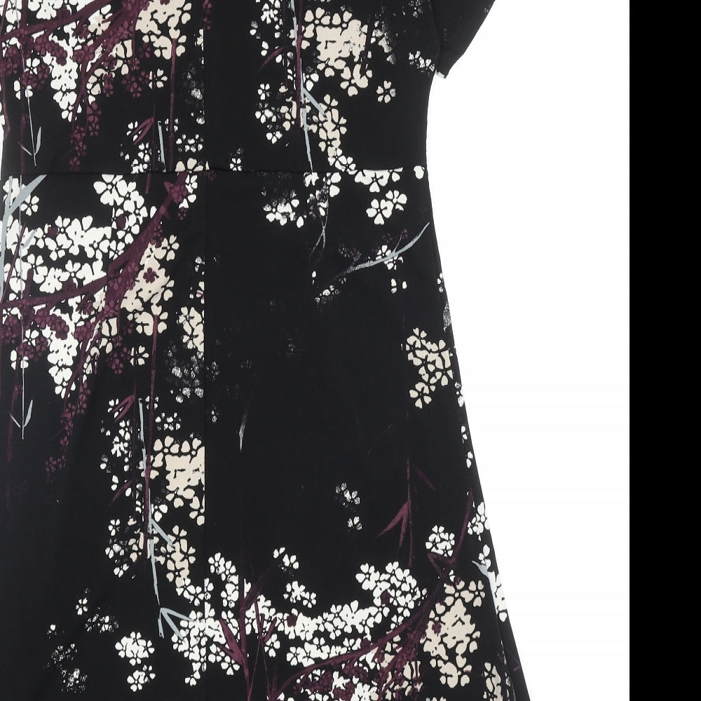 NEXT Womens Black Floral Polyester Trapeze & Swing Size 10 Round Neck Pullover