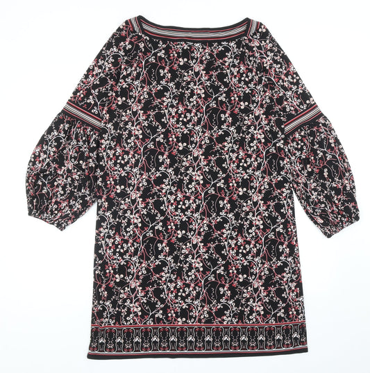 Max Studio Womens Black Geometric Polyester Shift Size M Boat Neck Pullover