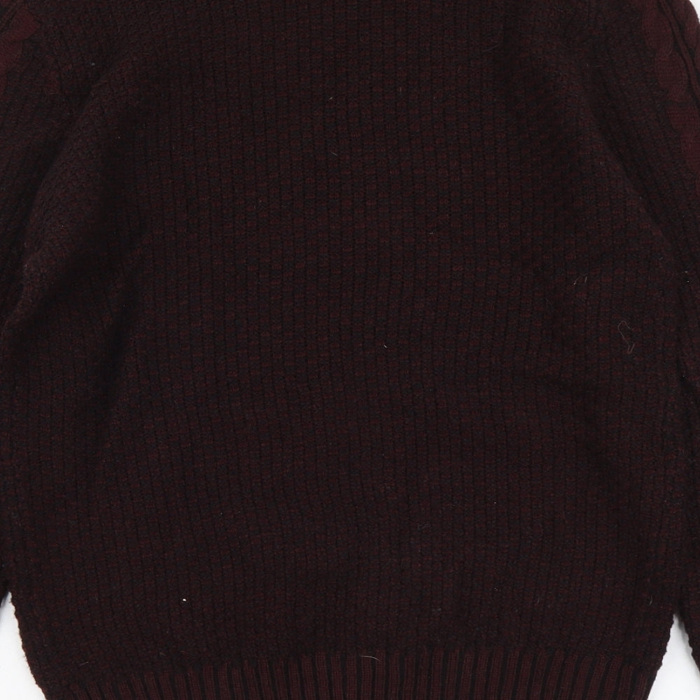 River Island Mens Red Round Neck Geometric Acrylic Pullover Jumper Size M Long Sleeve