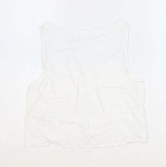 Primark Womens White Viscose Cropped Tank Size 6 Round Neck
