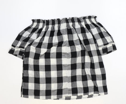 Papaya Womens Black Check Polyester Basic Blouse Size 10 Boat Neck