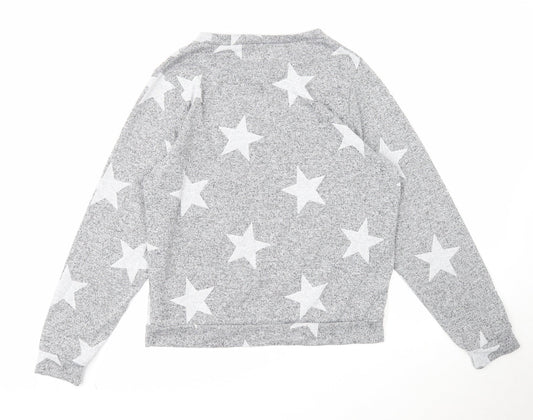 Boohoo Womens Grey Boat Neck Geometric Polyester Pullover Jumper Size M - Star