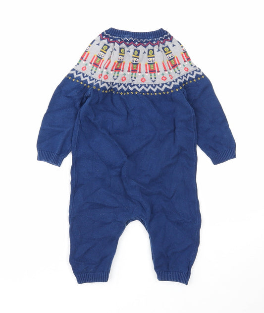 TU Boys Blue Geometric Cotton Jumpsuit Outfit/Set Size 3-6 Months Button - Christmas Themed