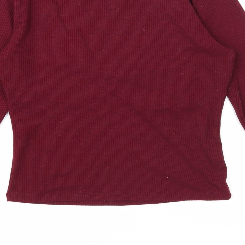 FOREVER 21 Womens Purple Cotton Basic T-Shirt Size L V-Neck - Knot Detail