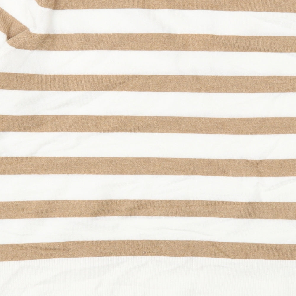 Primark Womens White V-Neck Striped Polyester Pullover Jumper Size 10
