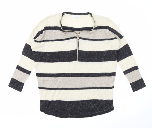 Blue Vanilla Womens Beige Round Neck Striped Viscose Pullover Jumper Size S