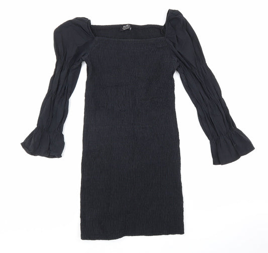 Bershka Womens Black Cotton Bodycon Size M Square Neck Pullover