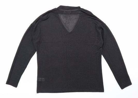 Papaya Womens Black Polyester Basic T-Shirt Size 12 V-Neck