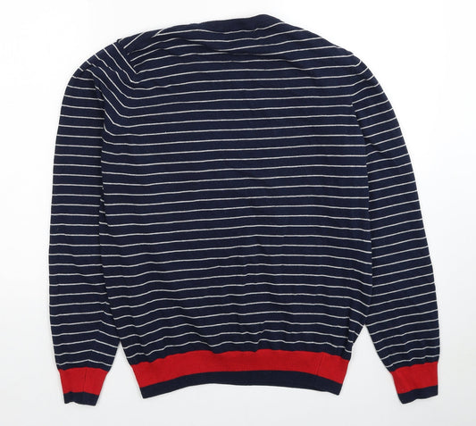 Burton Mens Blue Round Neck Striped Polyester Pullover Jumper Size M Long Sleeve