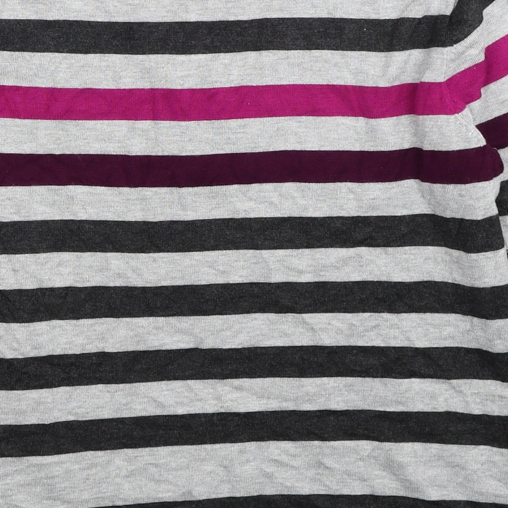 Country Casuals Womens Grey V-Neck Striped Viscose Pullover Jumper Size M