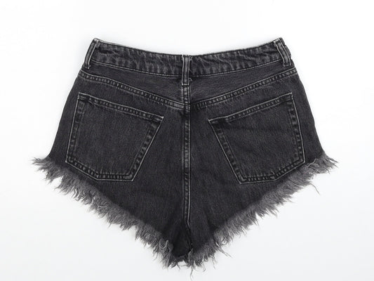 Topshop Womens Black Cotton Cut-Off Shorts Size 10 Regular Zip