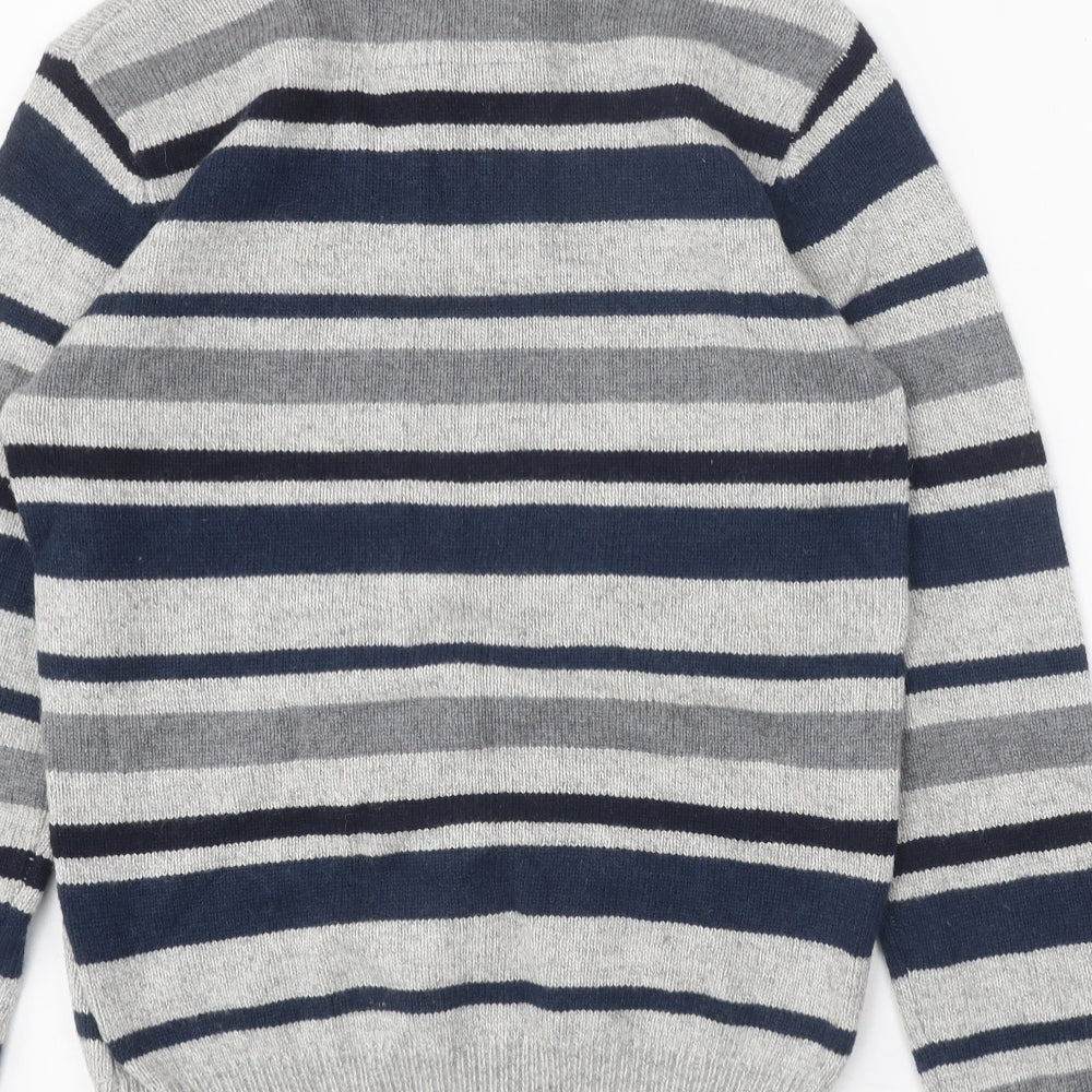 Armand Thiery Mens Blue High Neck Striped Viscose Henley Jumper Size M Long Sleeve - Snap Closure