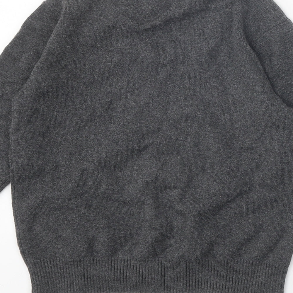 Marks and Spencer Girls Grey V-Neck Cotton Pullover Jumper Size 5-6 Years Pullover