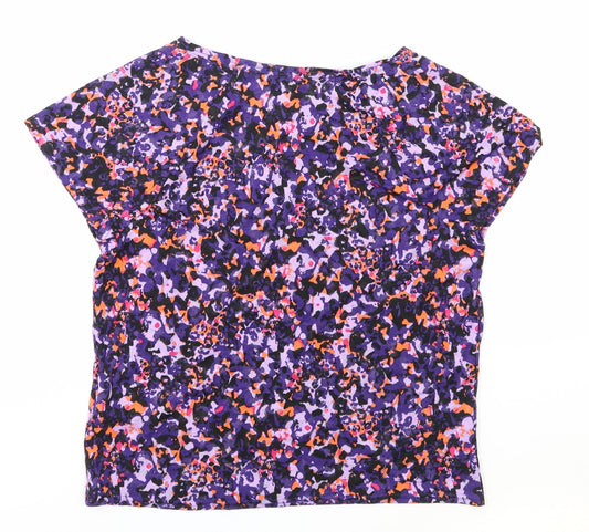Marks and Spencer Womens Purple Geometric Polyester Basic T-Shirt Size 6 Boat Neck Pullover