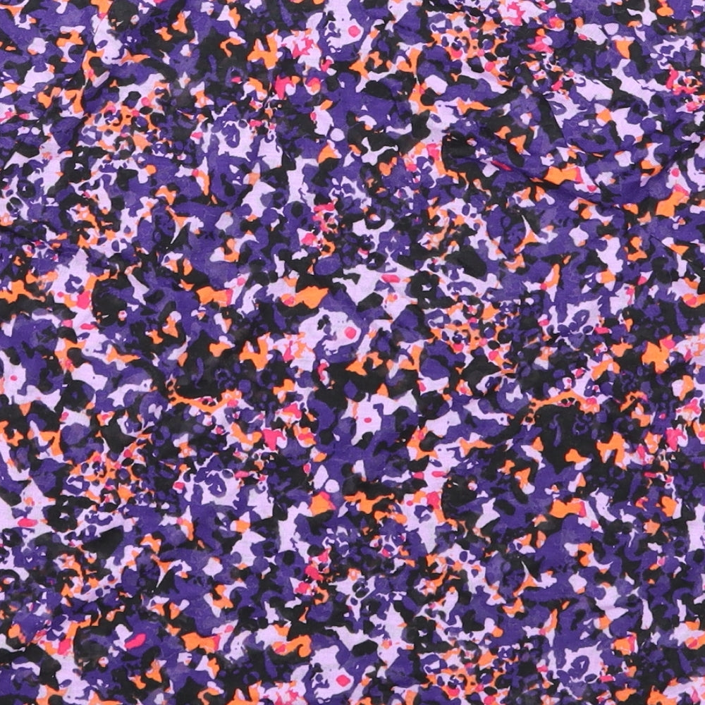 Marks and Spencer Womens Purple Geometric Polyester Basic T-Shirt Size 6 Boat Neck Pullover