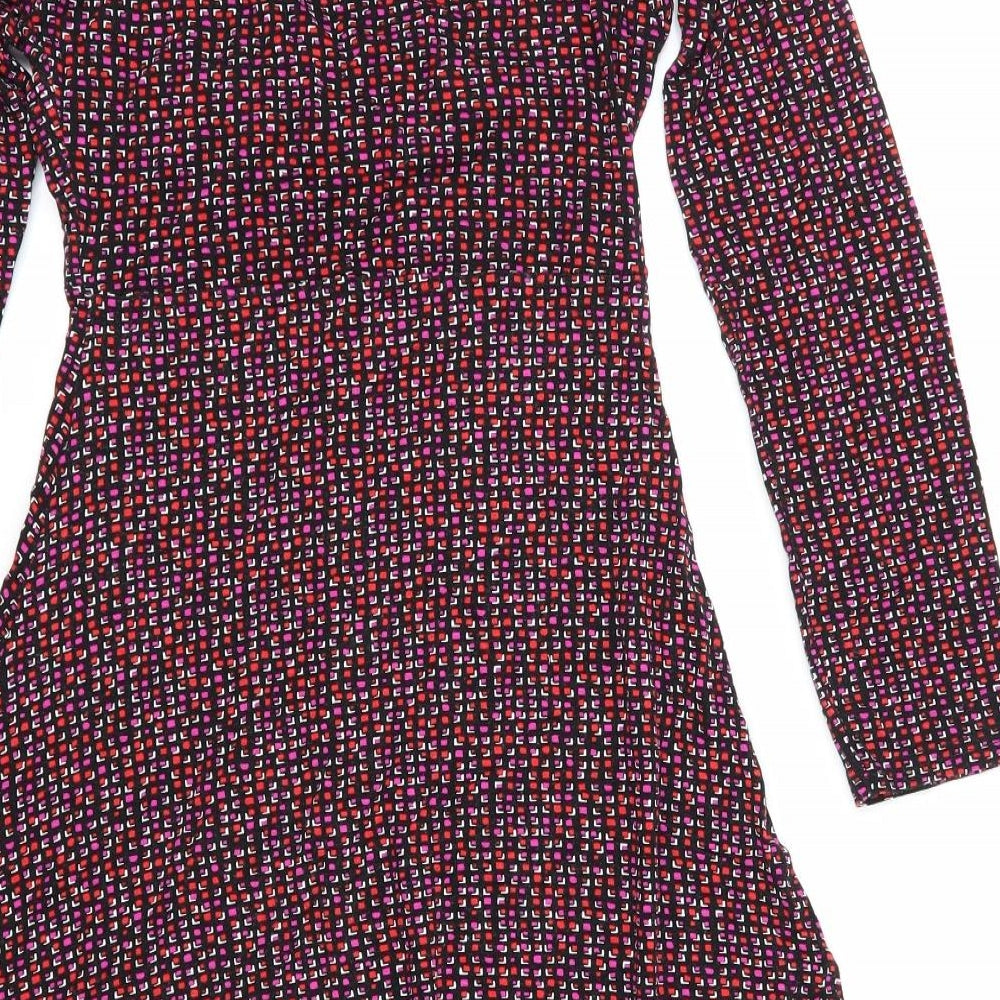 Xantik Womens Purple Geometric Polyester Skater Dress Size S V-Neck Pullover
