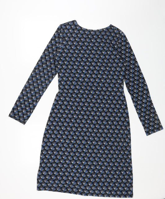 Lily & Me Womens Blue Geometric Viscose Fit & Flare Size 10 V-Neck Pullover