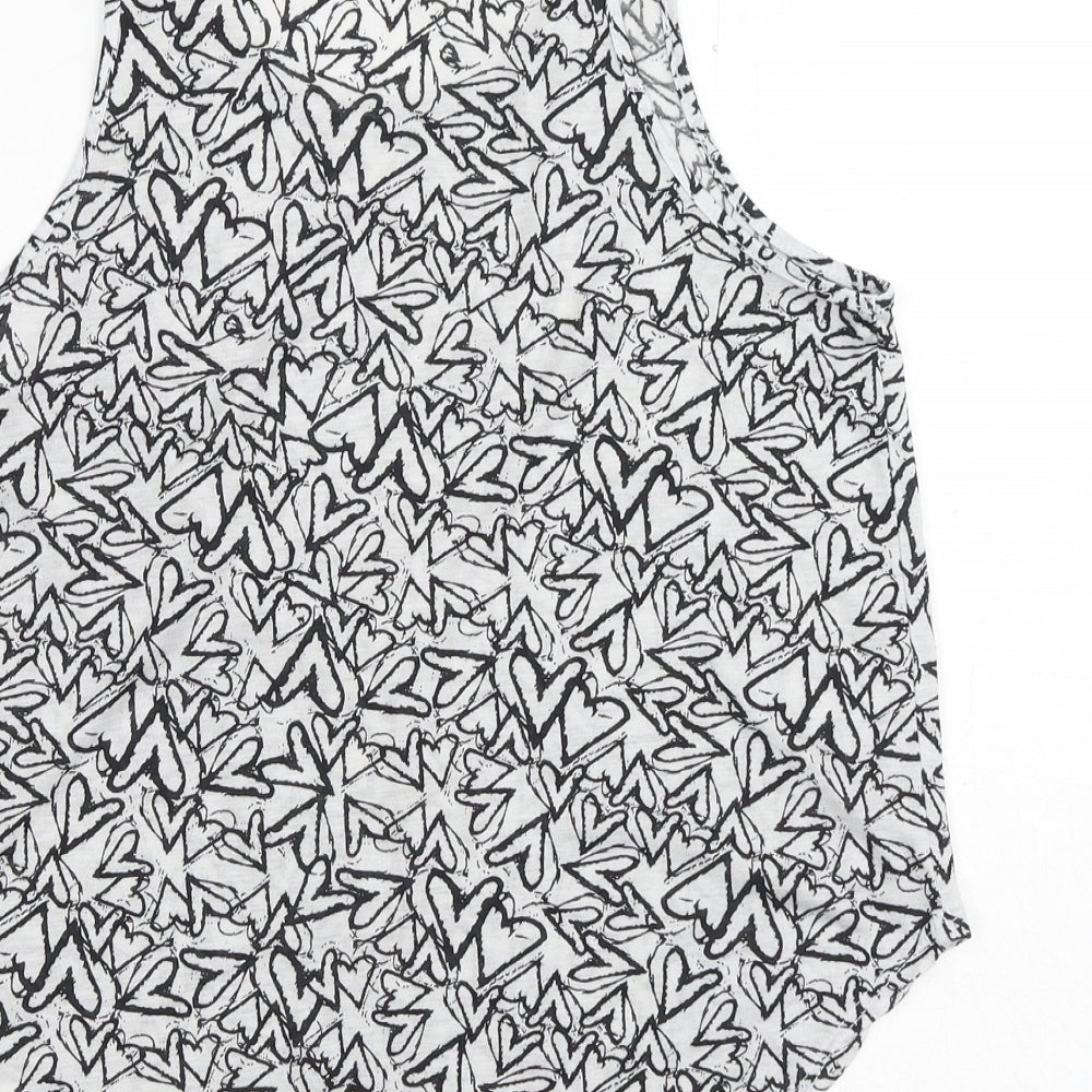 Primark Womens Black Geometric Polyester Basic Tank Size 10 Scoop Neck - Hearts