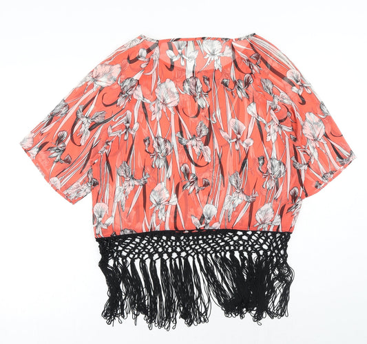 Matalan Womens Orange Floral Polyester Basic Blouse Size 10 Boat Neck