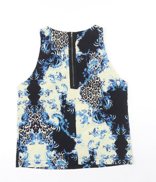 Glamorous Womens Blue Geometric Polyester Basic Tank Size S Scoop Neck