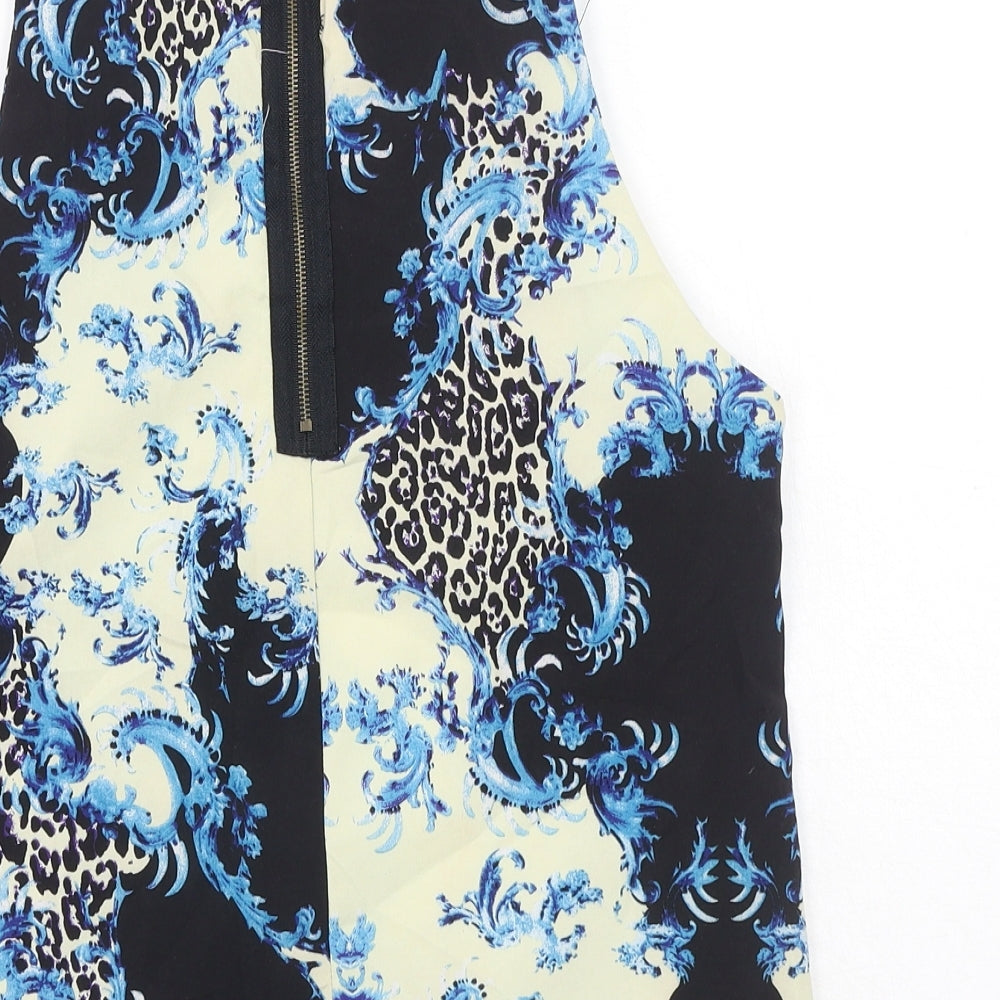 Glamorous Womens Blue Geometric Polyester Basic Tank Size S Scoop Neck