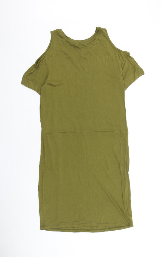 NEXT Womens Green Viscose T-Shirt Dress Size 10 Boat Neck Pullover - Cold Shoulder