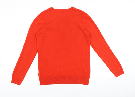 BHS Womens Red Round Neck 100% Cotton Pullover Jumper Size 14