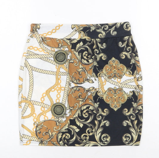 Boohoo Womens Multicoloured Geometric Polyester Bandage Skirt Size 10