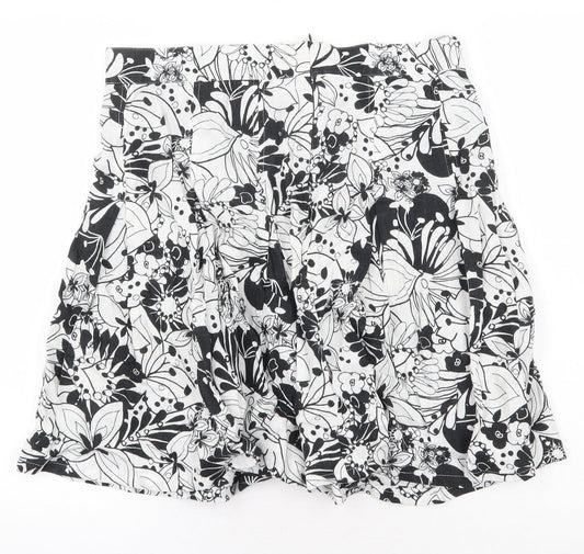 Marks and Spencer Womens White Floral Linen Skater Skirt Size 10 Zip
