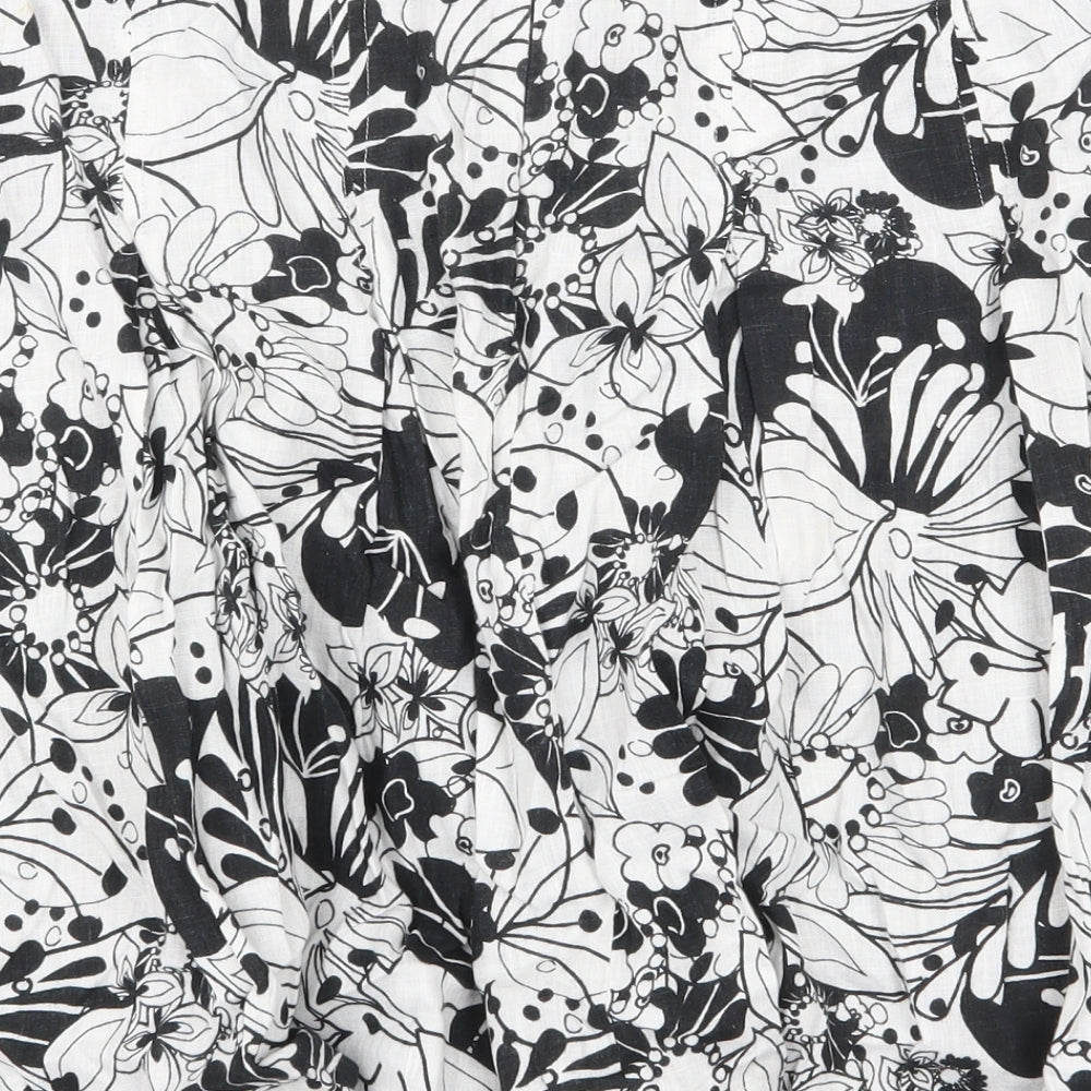 Marks and Spencer Womens White Floral Linen Skater Skirt Size 10 Zip