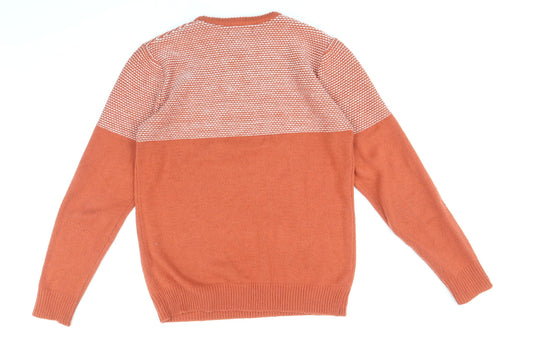 Cedar Wood State Mens Orange Round Neck Acrylic Pullover Jumper Size XS Long Sleeve