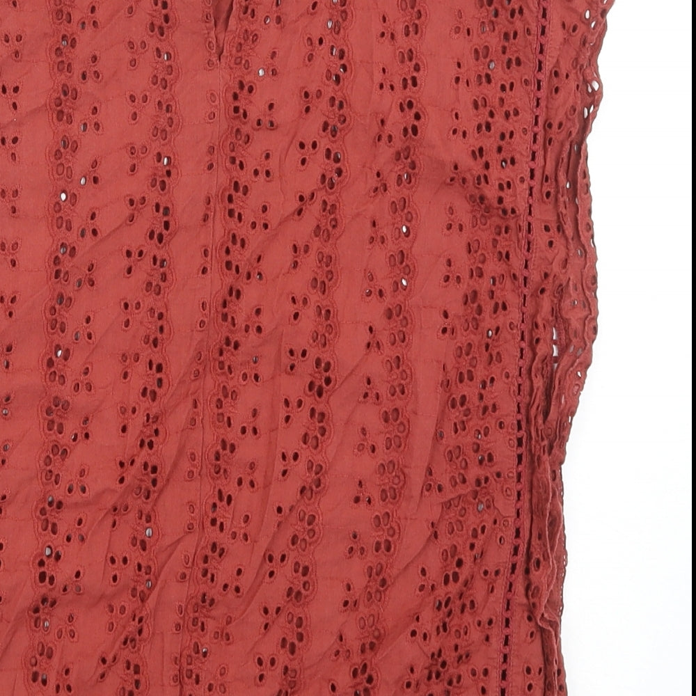 Primark Womens Orange Geometric Cotton Basic Blouse Size 8 Round Neck