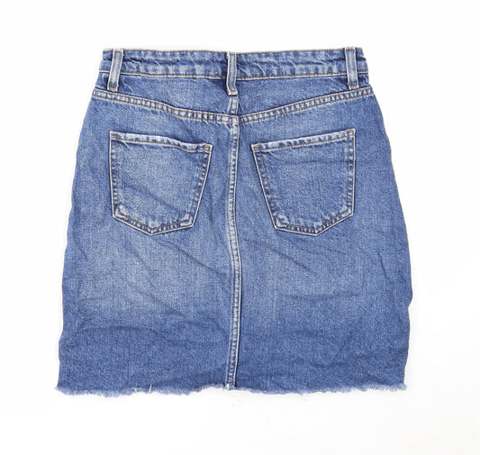 New Look Womens Blue Cotton Straight & Pencil Skirt Size 8 Zip