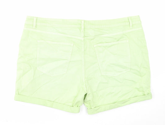 Marks and Spencer Womens Green Cotton Boyfriend Shorts Size 22 Regular Zip