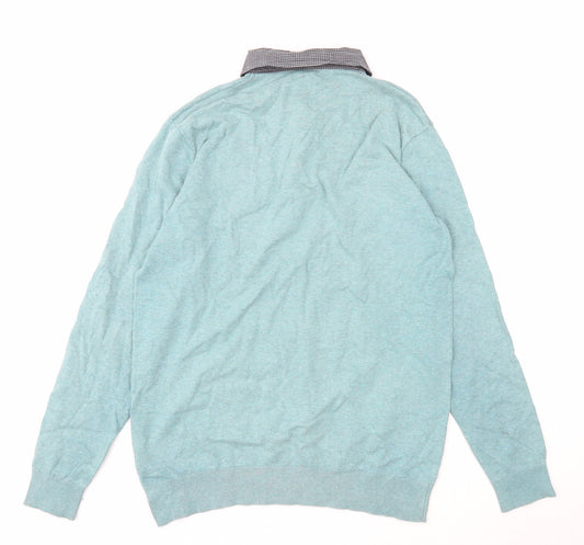 Authentic Casual Wear Mens Blue Cotton Polo Size M Collared Button