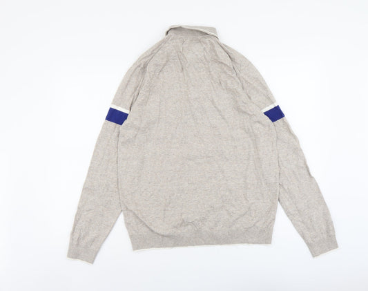 Marks and Spencer Mens Beige Collared Cotton Pullover Jumper Size M Long Sleeve