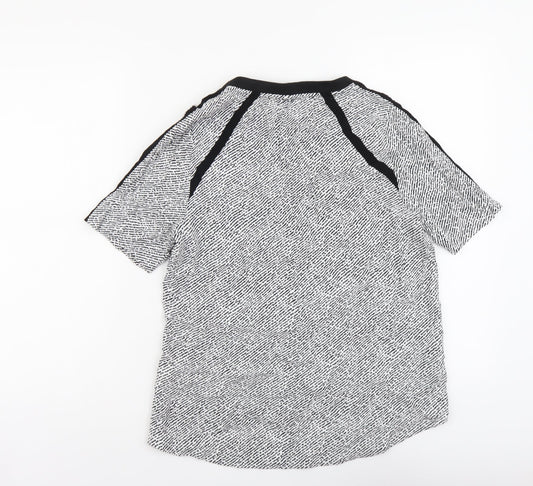 John Lewis Womens Black Geometric Viscose Basic Blouse Size 12 Round Neck