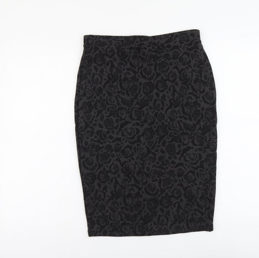 Marks and Spencer Womens Grey Floral Viscose Straight & Pencil Skirt Size 10