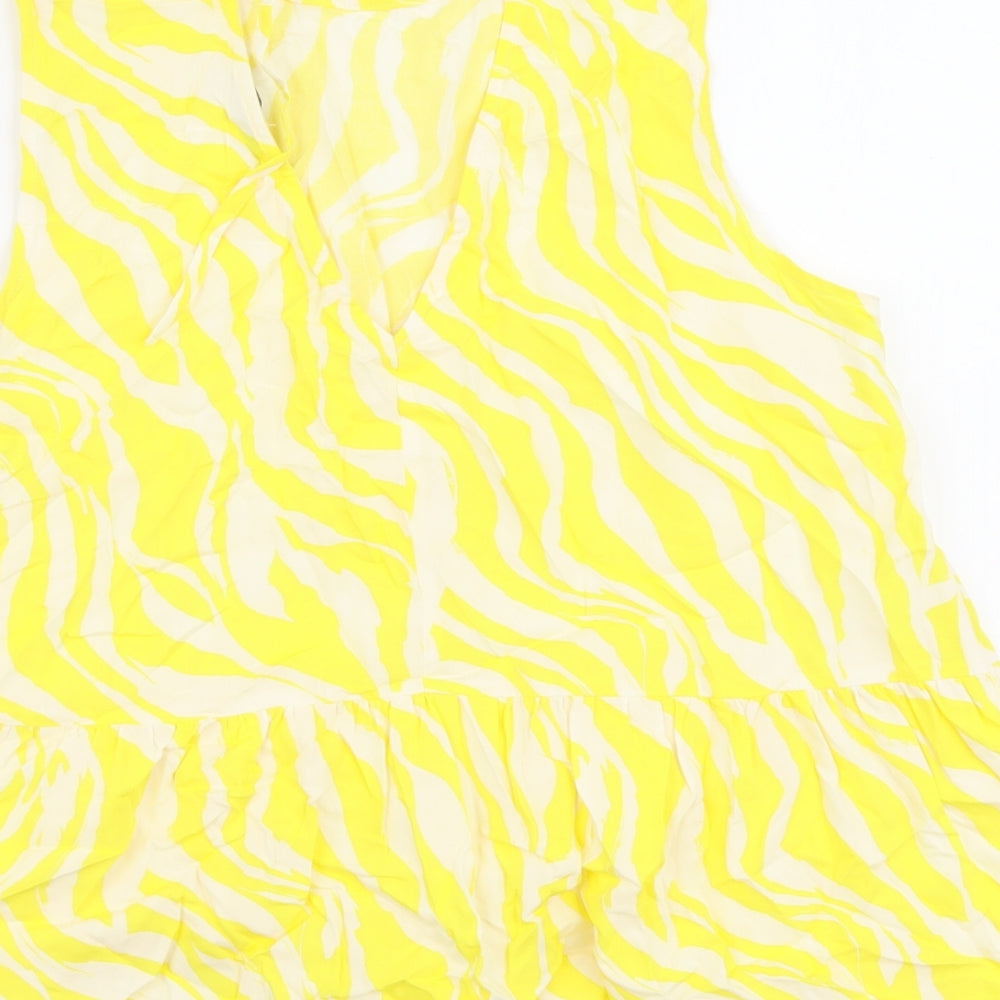 TU Womens Yellow Geometric Viscose Basic Tank Size 12 Round Neck