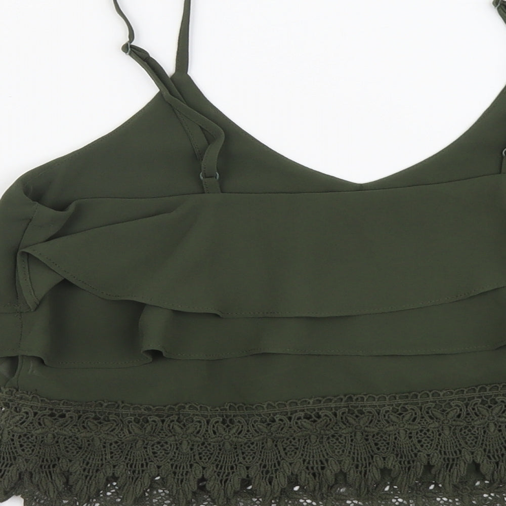 Glamorous Womens Green Polyester Cropped Tank Size S V-Neck