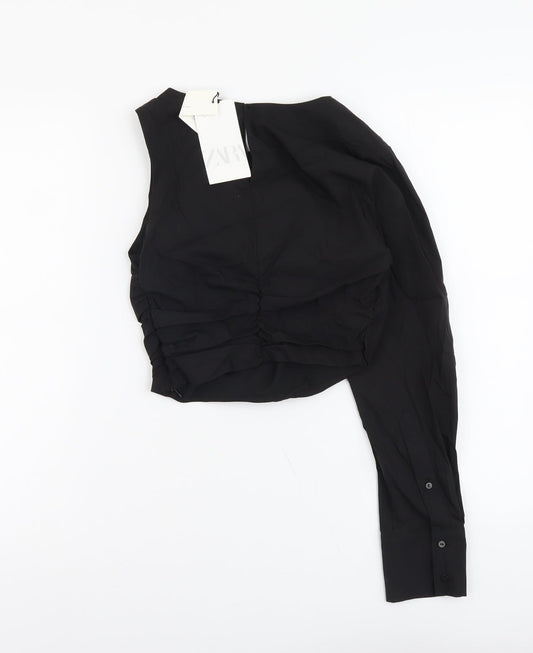 Womens UK Size XS Zara Black Cropped Blouse