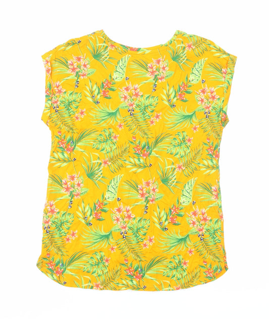 M&Co Womens Orange Floral Viscose Basic T-Shirt Size 10 Round Neck