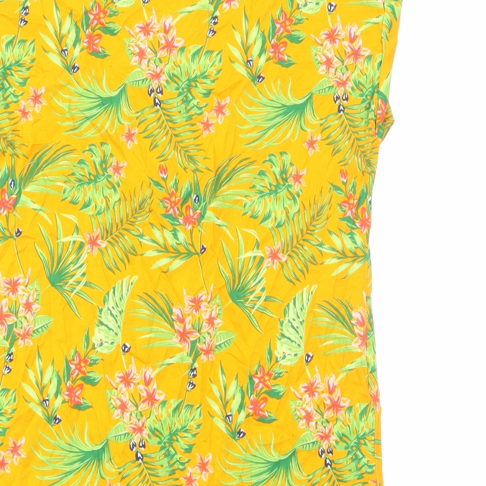 M&Co Womens Orange Floral Viscose Basic T-Shirt Size 10 Round Neck