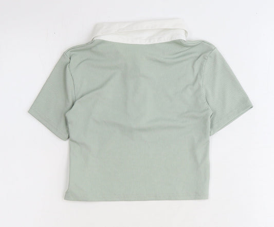 Back view of SheIn women’s green polyester cropped polo, size XS, collared
