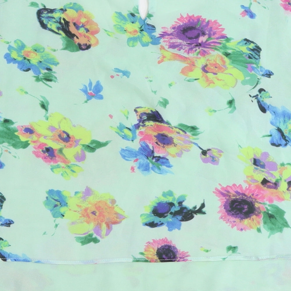 Hearts and Bows Womens Green Floral Polyester Basic Blouse Size 12 Scoop Neck