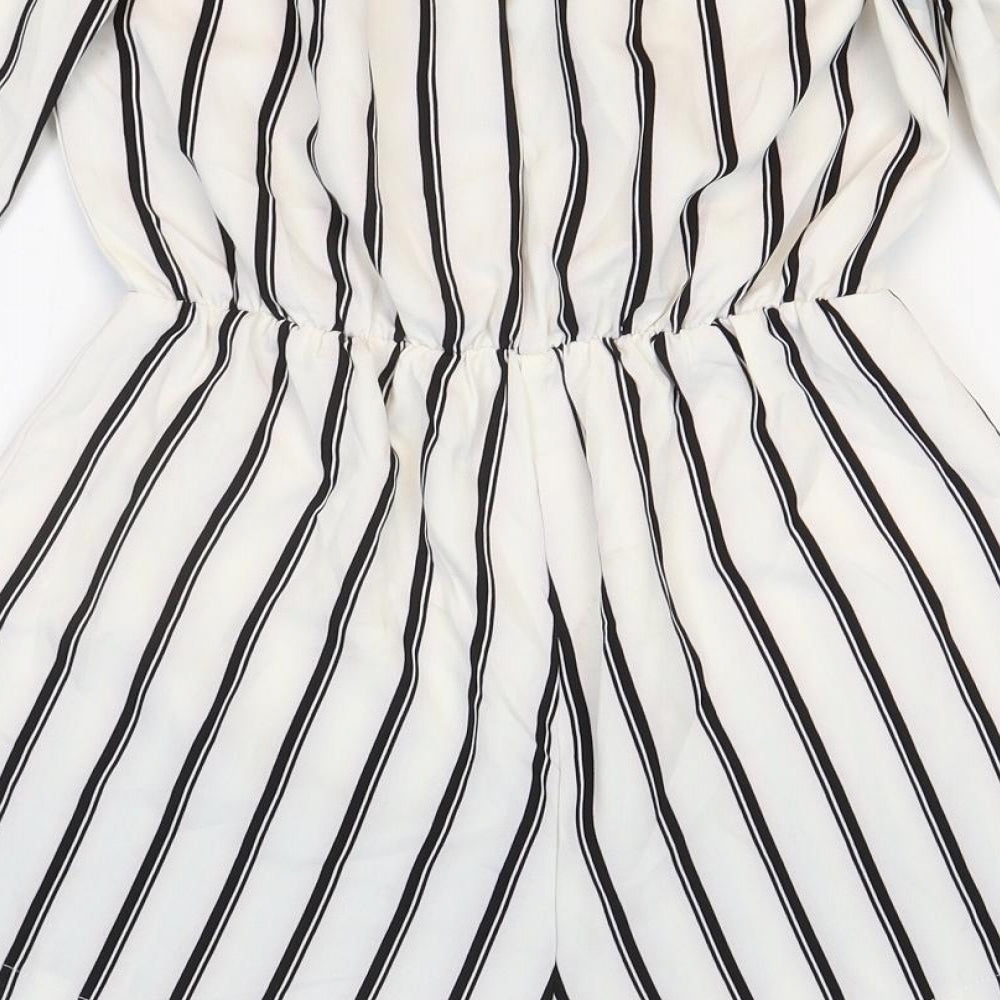 Missguided Womens White Striped Patent Leather Playsuit One-Piece Size 6 Pullover