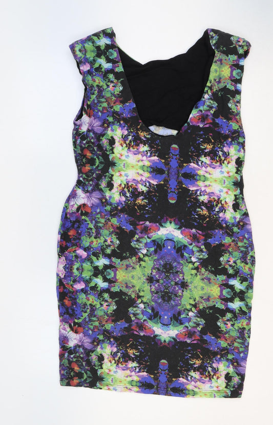 H&M Womens Multicoloured Geometric Cotton A-Line Size L Round Neck Pullover